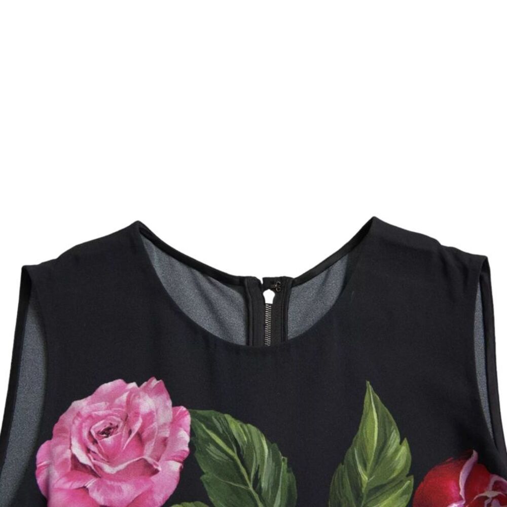 Dolce & Gabbana Black Floral Viscose Round Neck Tank Women's Top - Picture 3 of 6